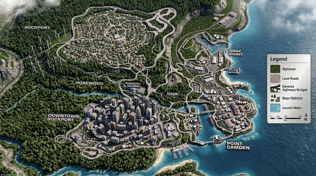 Need for Speed: Most Wanted (2005) - Rockport City Geographical Map